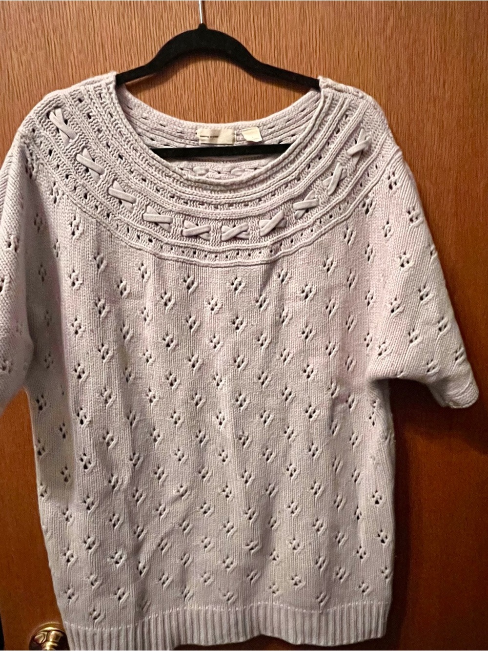 Anthropologie Sleeping On Snow Lavender Scoop-Neck Eyelet Knit Sweater